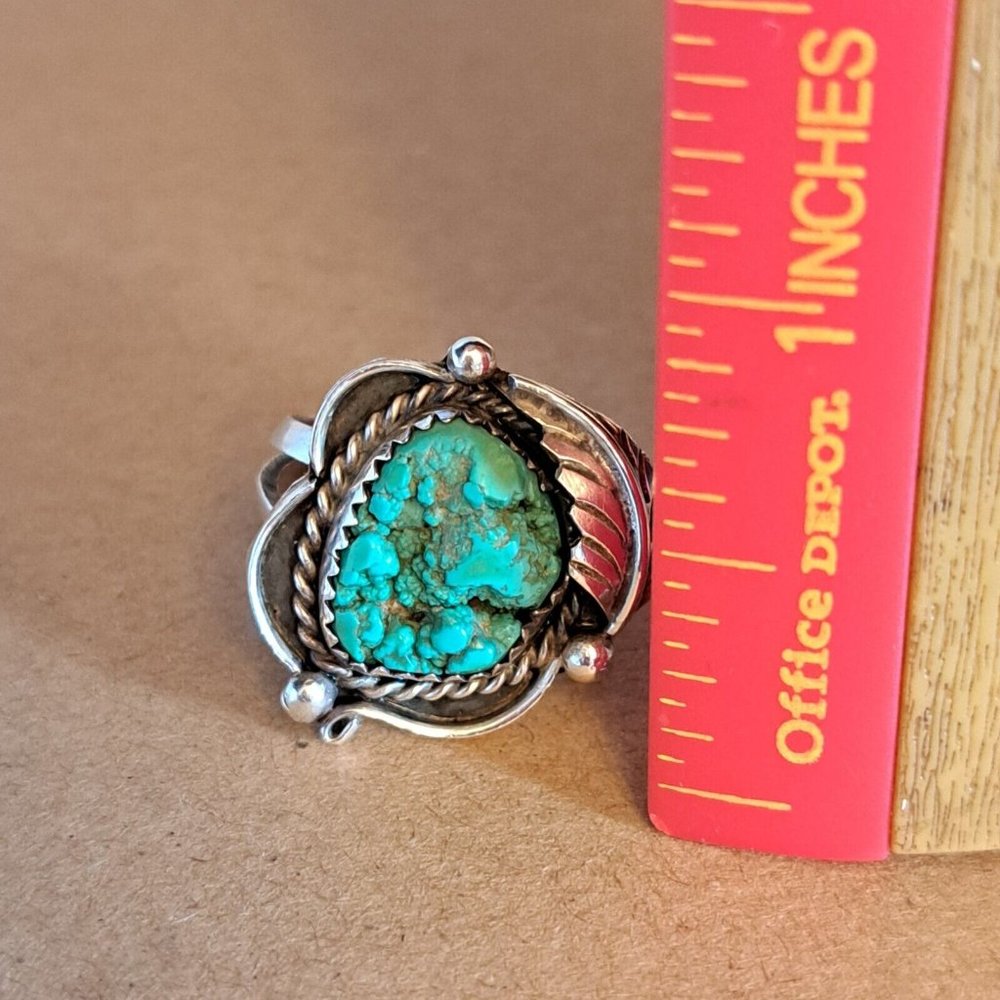 Vintage Navajo Signed Susie Benally Sterling Silver 925 Turquoise Ring Size 6.25 - Picture 3 of 8